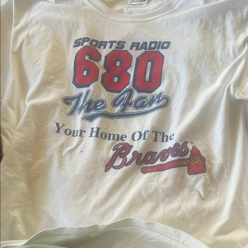 Hanes White Tee with Red & Navy Braves Graphic